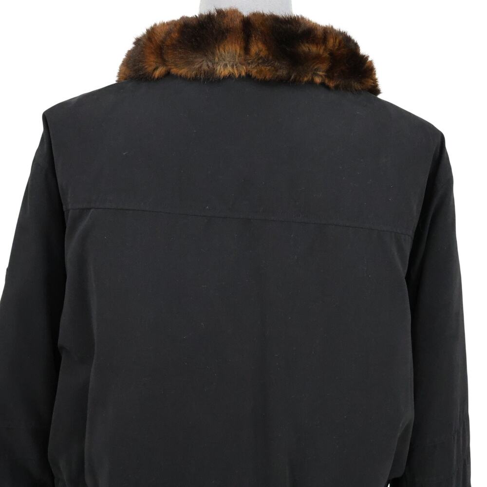 LRL Ralph Lauren Coat Womens Large Black Faux Fur Collar Zip Snaps Lined Jacket - Picture 10 of 16